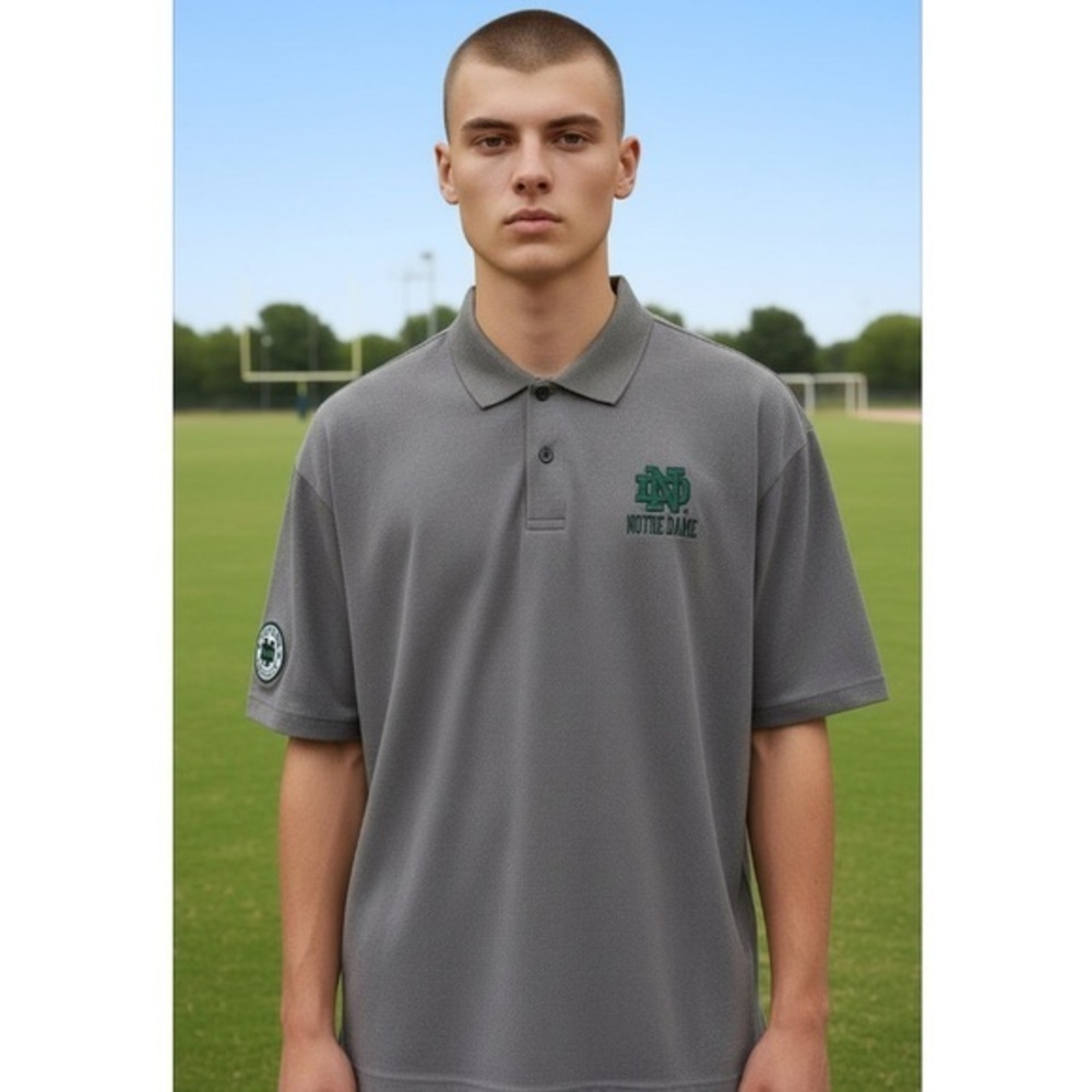 Chiliwear Notre Dame fan short sleeved polo shirt in size Large